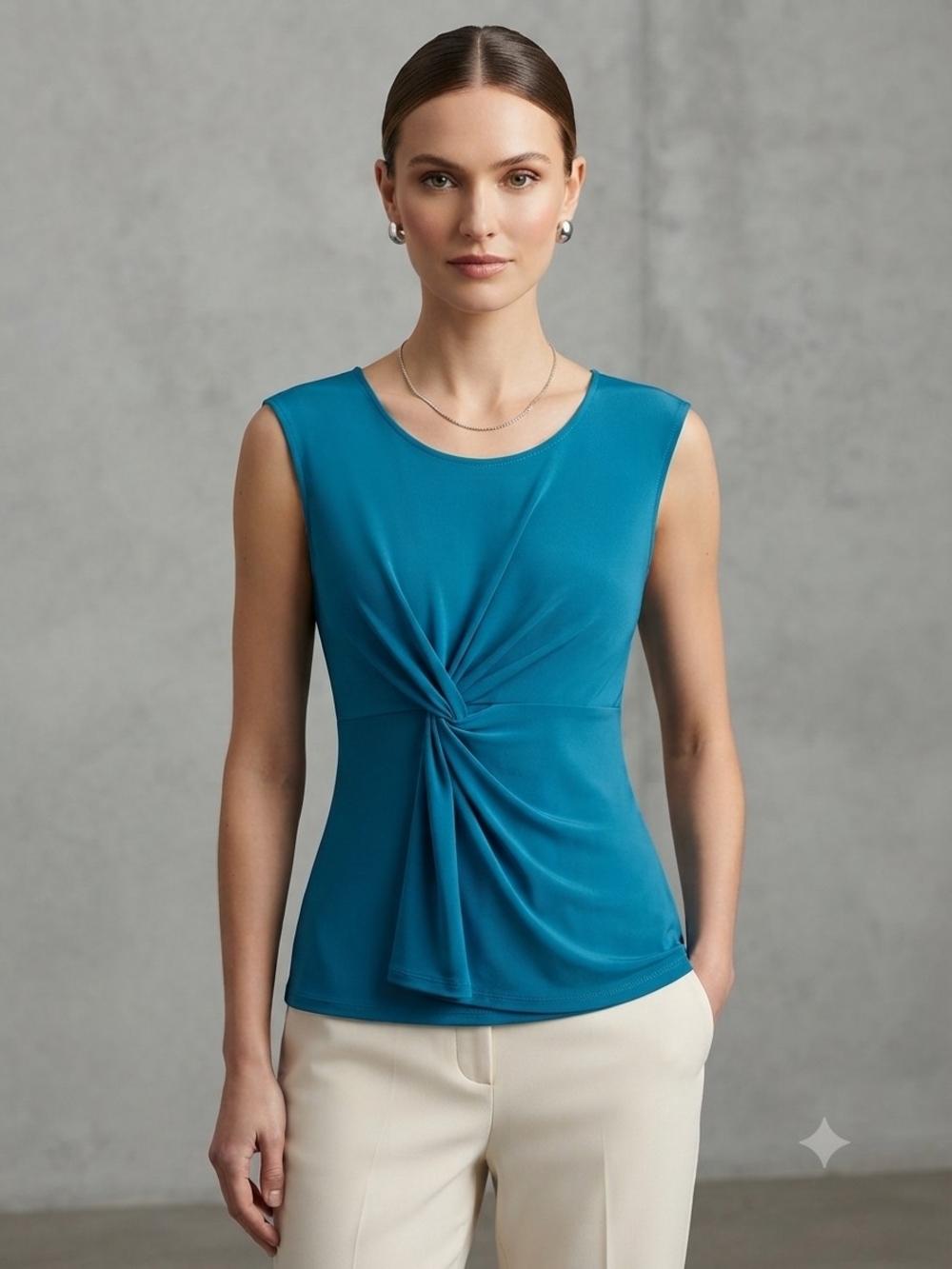 Boston Proper Teal Knot-Front Sleeveless Top